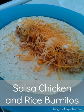 Salsa Chicken and Rice Burritos [Slow Cooker Recipe]