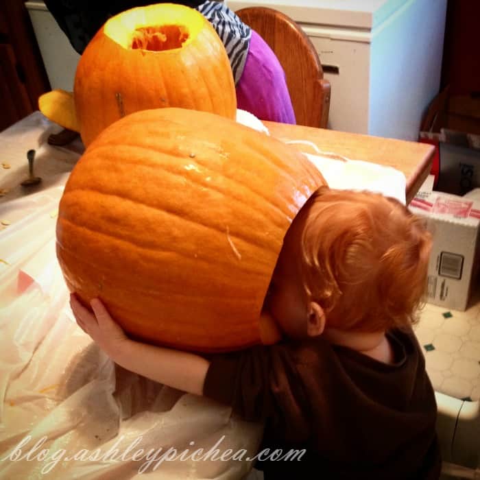 Pumpkin Carving with Kids - Chris with his IN the pumpkin