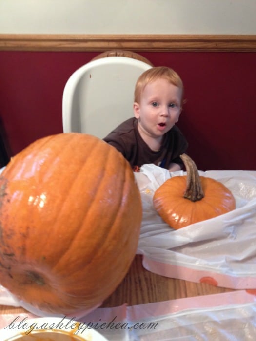 Pumpkin Carving with Kids - Chris with my uncarved pumpkin