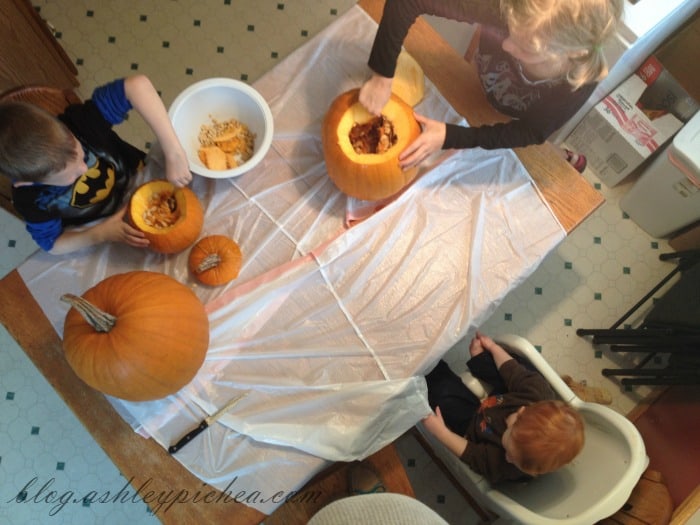 Pumpkin Carving with Kids - overhead view