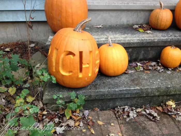 Pumpkin Carving with Kids - pumpkins on the front porch