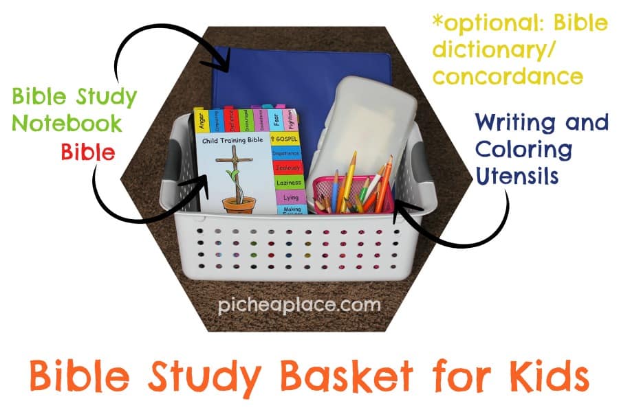 Bible Study Basket for Kids - supplies