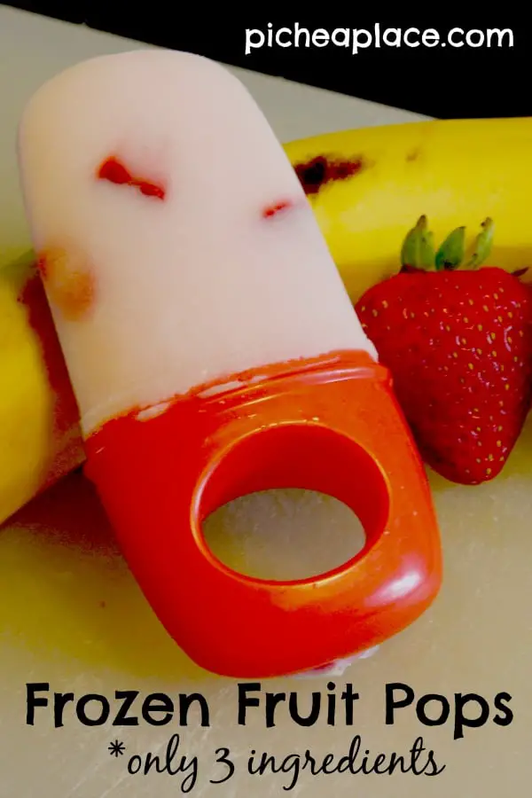 Frozen Fruit Pops - only THREE ingredients!!  Get the recipe on PicheaPlace.com