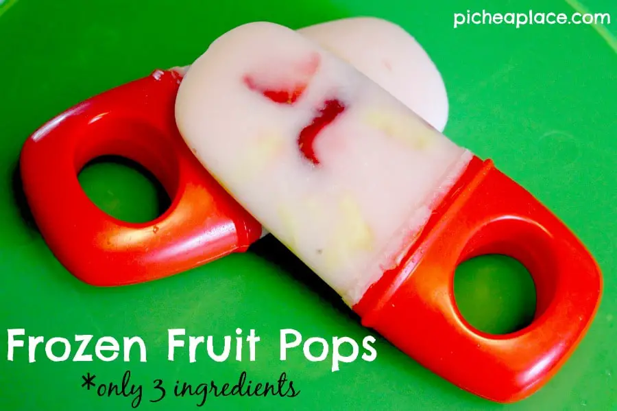 Frozen Fruit Pops - only THREE ingredients!! Get the recipe on PicheaPlace.com