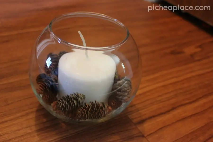 DIY Pinecone and Evergreen Candle Holder