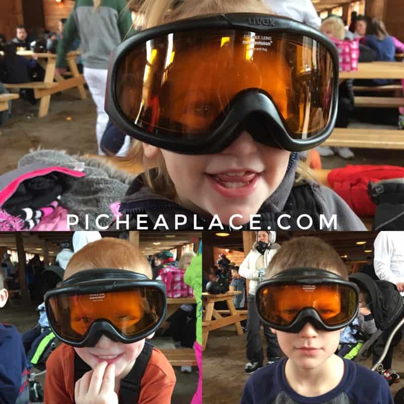 The kids had fun trying on Daddy's ski googles during our lunch break at Caberfae Peaks.