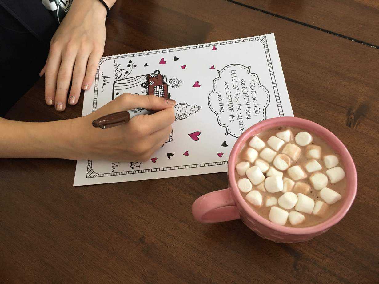 I found the inspiration for this coloring and cocoa mother-daughter date idea at Target.